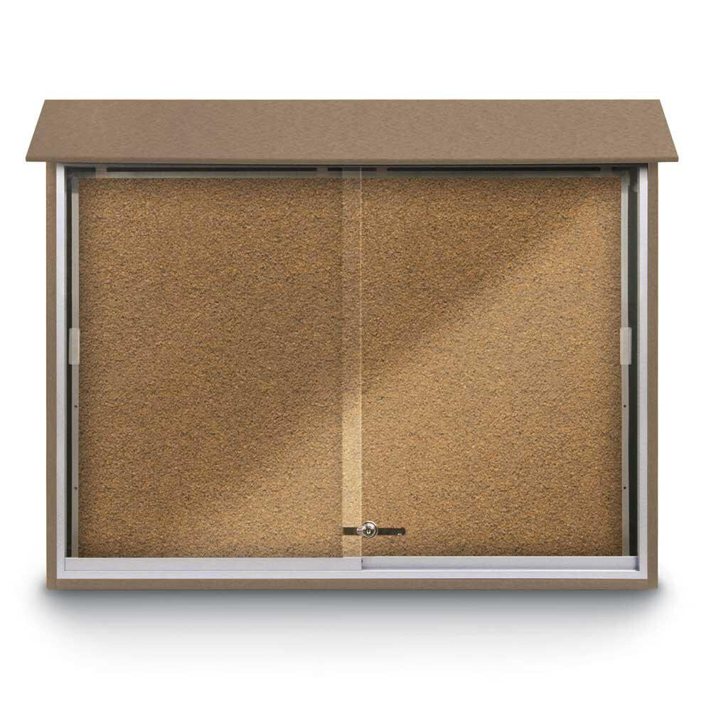 Enclosed Bulletin Board: 45" Wide, 36" High, Cork, Tan