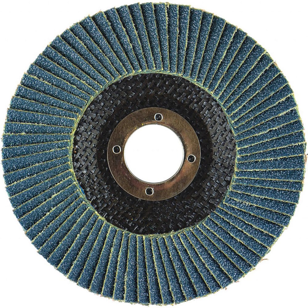 Flap Disc: 4.5" Dia, 5/8-11" Hole, 40 Grit, Zirconia Alumina, Type 27