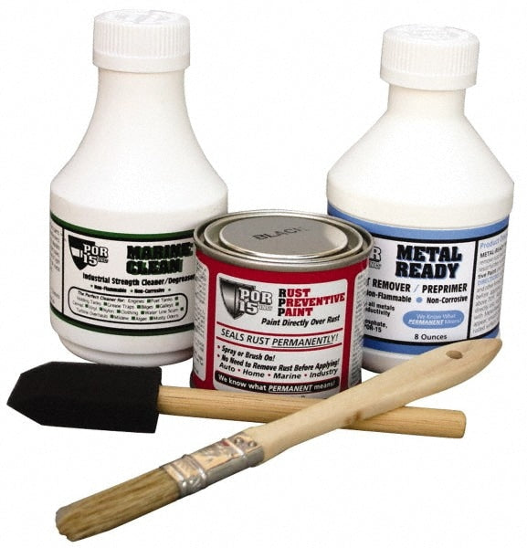 Automotive Fuel System & Restoration Kits; Type: Super Starter Kit; Contents: (1) 4 oz. Black POR-15 Rust Preventive Paint, (1) 8 oz. Marine Clean™, (1) Pair Gloves, (1) 8 oz. Metal Ready™, (2) Brushes; Number Of Pieces: 6