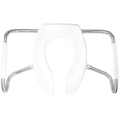 Toilet Seats; Type: Safety Arm, Open; Style: Elongated; Material: Plastic; Color: White; Outside Width: 14.250 in; Inside Width: 7.6250 in; Hinge Design: Stay-Tite;External Check;Stainless Steel; Length (Inch): 18.44 in