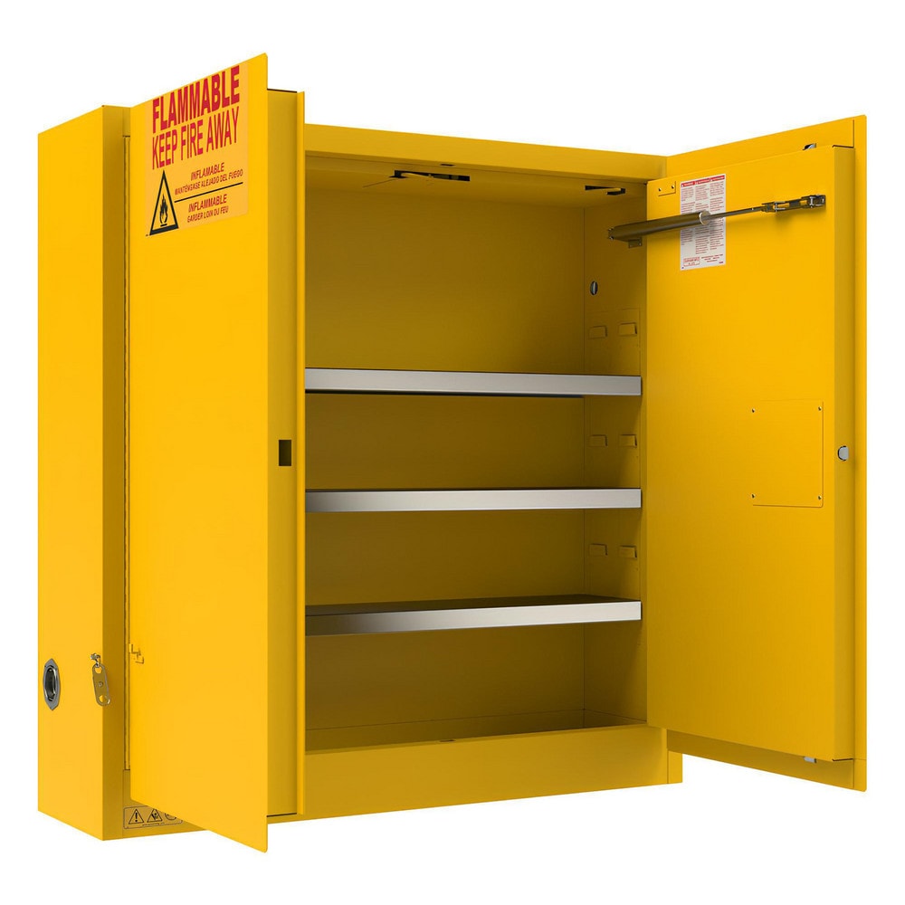 Flammable & Hazardous Storage Cabinets: 24.000 gal Drum, 2.000 Door, 3 Shelf, Self Closing, Safety Yellow