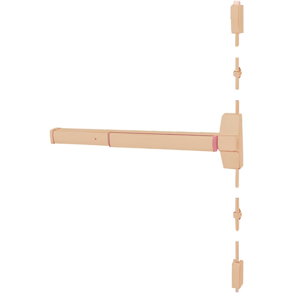 Vertical Bars; Type: Surface Vertical Rod Exit Device; Rating: Panic Rated; Hand: Right Hand Reverse; Minimum Door Width: 30; Maximum Door Width: 36.000; Grade: 1; Material: Stainless Steel