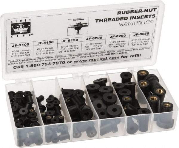RivetKing 115 Piece #8-32 to 1/4-20 Thread Neoprene Well Nut Assortment 5/16 to 1/2" Body Diam, Includes #10-32 x 3/8, #8-32 x 5/16 & 1/4-20 x 1/2 - Industrial Tool & Supply