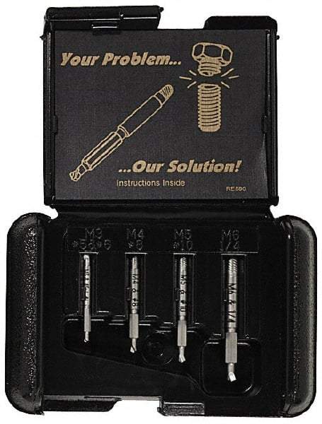 Alden - 4 Piece Screw Extractor/Drill Set - 17/64" Drive, Wooden Box - Industrial Tool & Supply