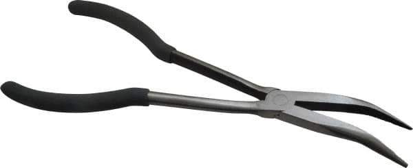 Value Collection - 11" OAL, 4" Jaw Length x 11/16" Jaw Width, Long Nose Pliers - Serrated Jaw, Angled Head, Plastic Dipped Handles - Industrial Tool & Supply