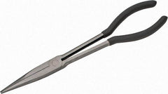 Value Collection - 11" OAL, 4" Jaw Length x 11/16" Jaw Width, Long Nose Pliers - Serrated Jaw, Straight Head, Plastic Dipped Handles - Industrial Tool & Supply