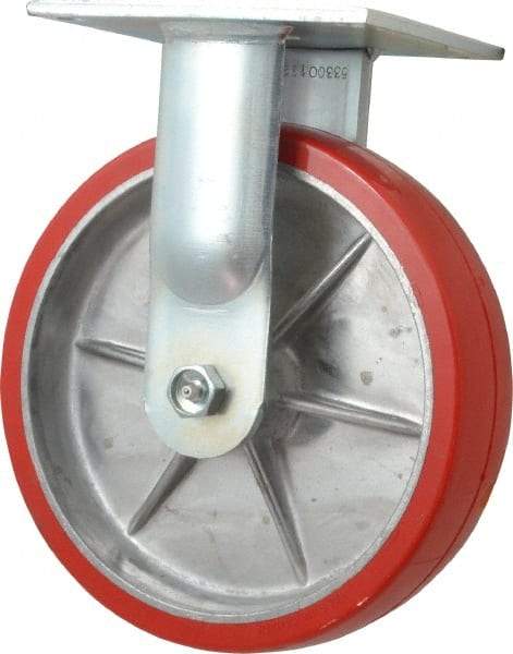 E.R. Wagner - 8" Diam x 2" Wide x 9-1/2" OAH Top Plate Mount Rigid Caster - Polyurethane, 1,200 Lb Capacity, Roller Bearing, 5 x 5-1/2" Plate - Industrial Tool & Supply