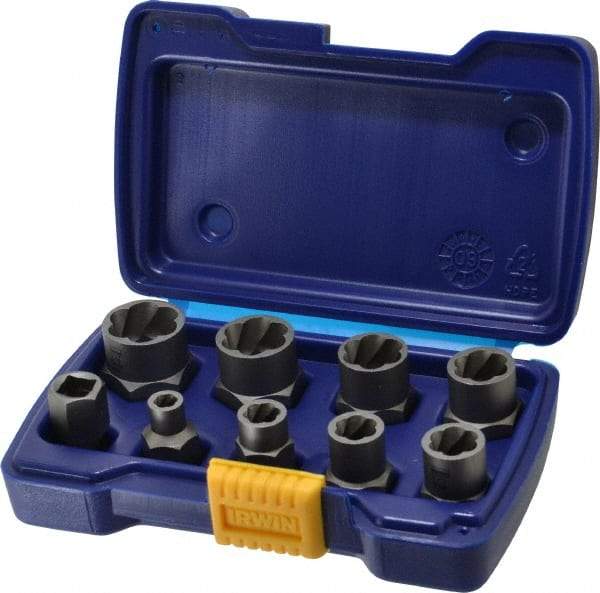Irwin Hanson - 9 Piece Bolt Extractor Set - 3/8" Drive, Molded Plastic Case - Industrial Tool & Supply