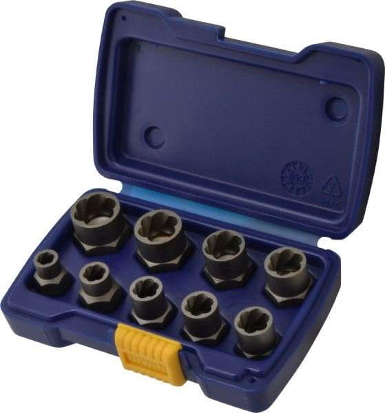 Irwin Hanson - 9 Piece Bolt Extractor Set - 3/8" Drive, Molded Plastic Case - Industrial Tool & Supply