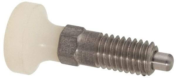 Vlier - M6x1.0, 13mm Thread Length, 0.118" Max Plunger Diam, 0.11 Lb Init to 0.34 Lb Final End Force, Knob Handle Plunger - Delrin Knob, 0.63" Body Length, 1/2" Length Under Head/Shoulder, 0.118" Plunger Projection - Industrial Tool & Supply