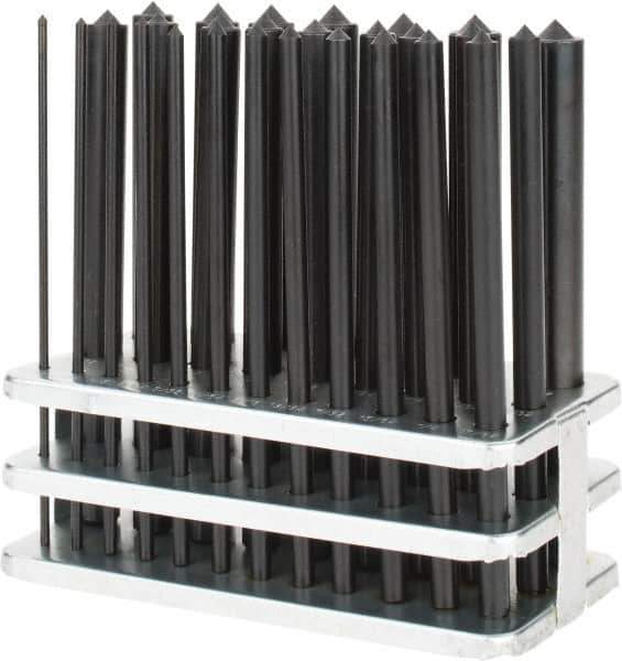 Value Collection - 28 Piece, 3/32 to 17/32", Transfer Punch Set - Round Shank, Comes in Stand - Industrial Tool & Supply