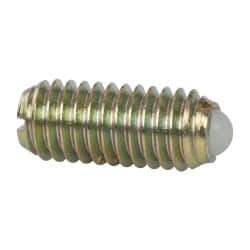 Vlier - M6x1.0, 3.5mm Ball Diam, 14mm Body Length, 1mm Max Ball Reach, Threaded Ball Plunger - Steel Body, Nylon Ball, 6.29 Lb Initial End Force, 9 Lb Final End Force, Locking Element - Industrial Tool & Supply