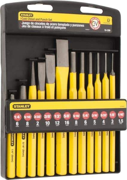 Stanley - 12 Piece Punch & Chisel Set - 3/8 to 5/8" Chisel, 1/16 to 5/16" Punch, Hex Shank - Industrial Tool & Supply