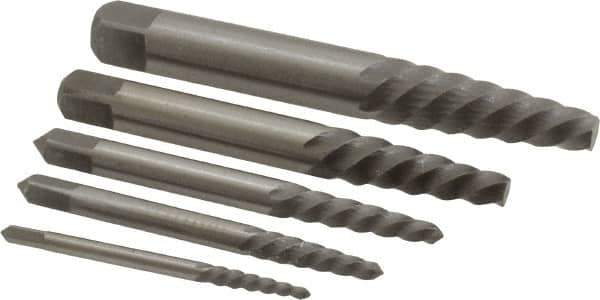 Interstate - 5 Piece Spiral Flute Screw Extractor Set - Screw Range 3/16 to 3/4" - Industrial Tool & Supply