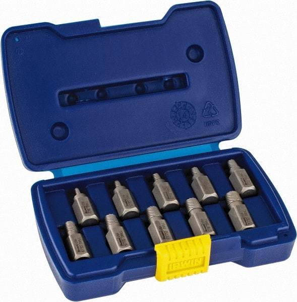 Irwin Hanson - 10 Piece Spiral Flute Screw Extractor Set - Screw Range 1/8 to 13/32" - Industrial Tool & Supply