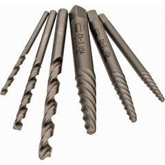 Irwin - 6 Piece Spiral Flute Screw Extractor Set - Screw Range 3/16 to 7/16" - Industrial Tool & Supply