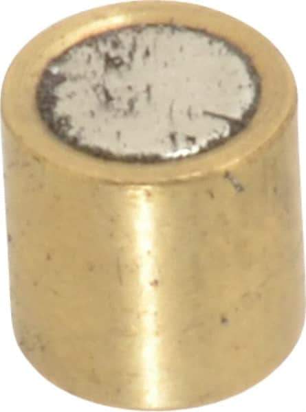 Mag-Mate - 1/4" Diam x 1/4" High, 0.63 Lb Average Pull Force, 1-1/4 Lb Max Pull Force, Neodymium Rare Earth Shielded Magnet - Brass Shield, 0.032" Shielding Wall Thickness - Industrial Tool & Supply
