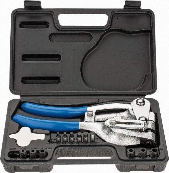 Value Collection - 3/32, 1/8, 5/32, 3/16, 7/32, 1/4, 9/32" Portable Hand Punch with Round Punch & Die Set - 1-3/4" Deep, Includes 3/32, 1/8, 5/32, 3/16, 7/32, 1/4, 9/32 & Hand Punch - Industrial Tool & Supply