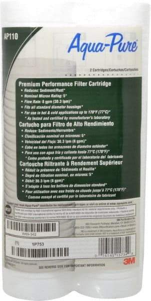 3M Aqua-Pure - 2-1/2" OD, 5µ, Cellulose Fiber Graded-Density Cartridge Filter - 9-3/4" Long, Reduces Dirt & Rust - Industrial Tool & Supply