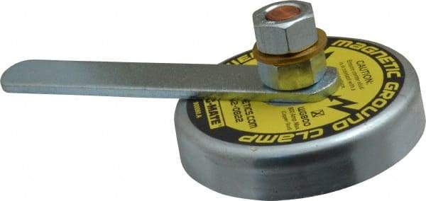 Mag-Mate - 800 Amps Grounding Capacity, 3-1/2" Diam, 2-1/4" High, 35 Lb Max Pull Force, Rare Earth Magnetic Welding & Fabrication Ground Clamp - 55 Lb Average Pull Force, Round Cup Magnet, Copper Stud, Compatible with Flat Surface - Industrial Tool & Supply