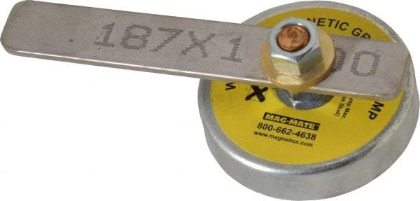 Mag-Mate - 250 Amps Grounding Capacity, 3-1/2" Diam, 2-1/4" High, 35 Lb Max Pull Force, Rare Earth Magnetic Welding & Fabrication Ground Clamp - 55 Lb Average Pull Force, Round Cup Magnet, Brass Stud, Compatible with Flat Surface - Industrial Tool & Supply