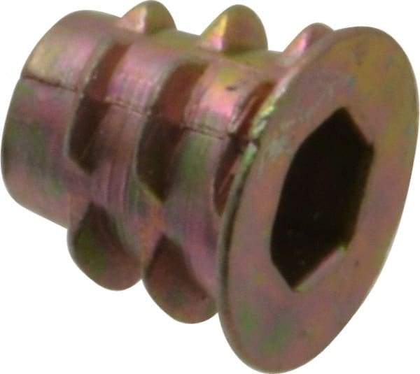 E-Z LOK - #10-32, Zinc Alloy Flanged Hex Drive Insert - 9/32" Drill, 0.2756" Hole Diam, 0.3937" Long, 3/4" Min Grip, M5 Hex - Industrial Tool & Supply