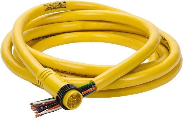 Brad Harrison - 7 Amp, Male Straight to Pigtail Cordset Sensor and Receptacle - 600 Volt, 3.66m Cable Length, IP67 Ingress Rating - Industrial Tool & Supply