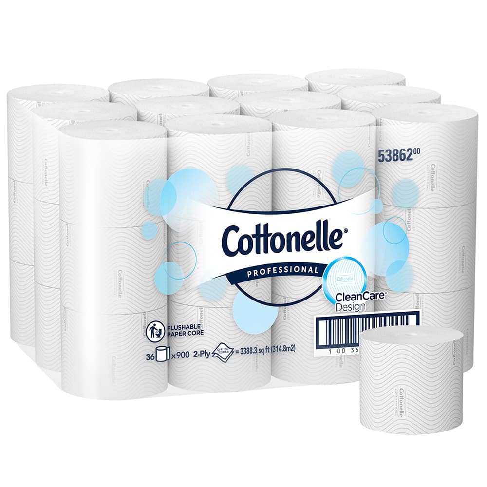 Bathroom Tissue: Coreless Roll, 2-Ply 4″ Sheet Length, 3.7″ Sheet Width, 900 Sheets