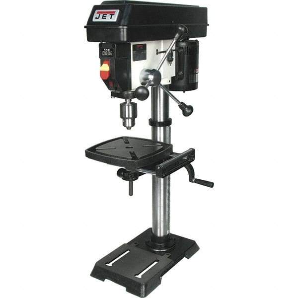 Jet - 12" Swing, Variable Speed Pulley Drill Press (Woodworking) - Variable Speed, 1/2 hp, Single Phase - Industrial Tool & Supply