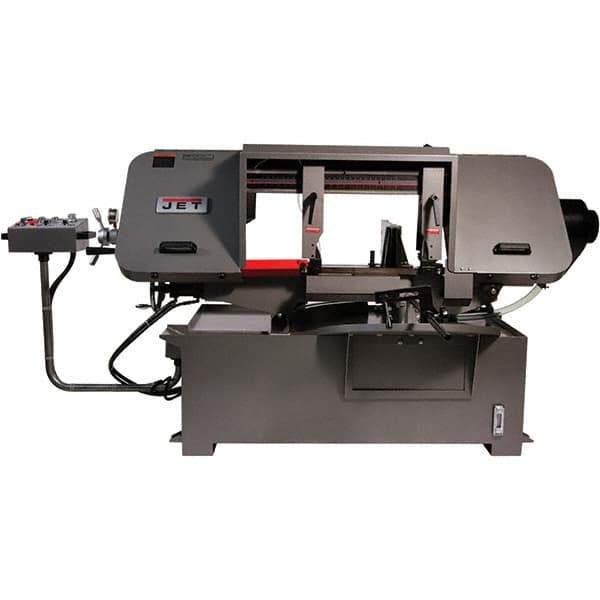 Jet - 19-1/4 x 4" Max Capacity, Semi-Automatic Variable Speed Pulley Horizontal Bandsaw - 90 to 370 SFPM Blade Speed, 230/460 Volts, 45 & 90°, 3 hp, 3 Phase - Industrial Tool & Supply