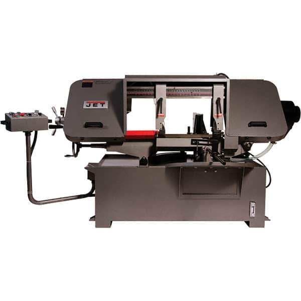 Jet - 19-1/4 x 4" Max Capacity, Semi-Automatic Variable Speed Pulley Horizontal Bandsaw - 90 to 370 SFPM Blade Speed, 230/460 Volts, 45 & 90°, 3 hp, 3 Phase - Industrial Tool & Supply