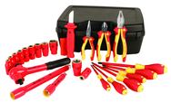 Insulated 1/2" Drive Inch Socket Set with 3/8" - 1" Sockets; 2 Extension Bars; 1/2" Ratchet; Knife; Slotted & Phillips; 3 Pliers/Cutters in Storage Box. 24 Pieces - Industrial Tool & Supply