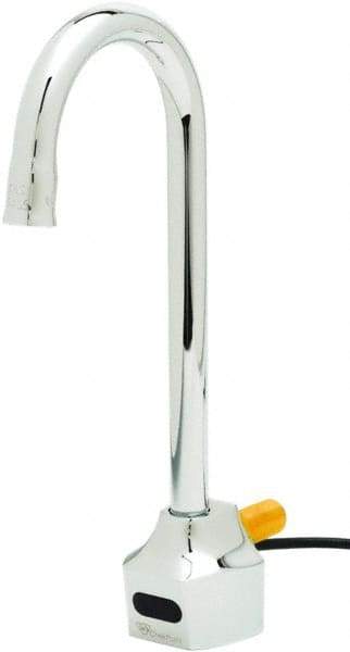 T&S Brass - Wall Mount Electronic User Adjustable Temperature Control Mixer Faucet - Powered by 120 Volt AC/DC, Gooseneck Spout, Single Hole Mounting Centers - Industrial Tool & Supply