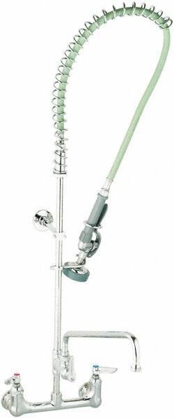 T&S Brass - Riser with Spring Guide, 2 Way Design, Wall Mount, Pre Rinse Faucet Assembly - Lever Handle - Industrial Tool & Supply