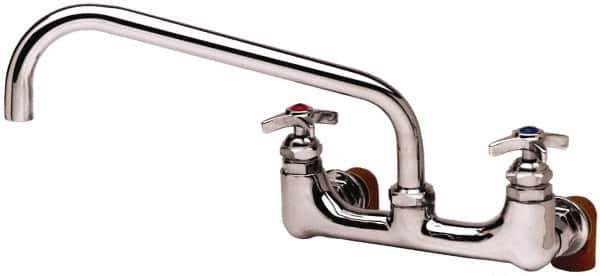 T&S Brass - Straight Spout, 2 Way Design, Wall Mount, Industrial Sink Faucet - 12 Inch Spout, 4 Spoke Handle - Industrial Tool & Supply