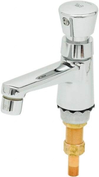 T&S Brass - Push Button Handle, Deck Mounted Bathroom Faucet - Metering Faucet, No Drain, Standard Spout - Industrial Tool & Supply