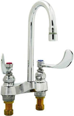 T&S Brass - Faucet Mount, Deck Mount Faucet without Spray - Two Handle, Wrist Blade Handle, Rigid Gooseneck Spout, No Drain - Industrial Tool & Supply