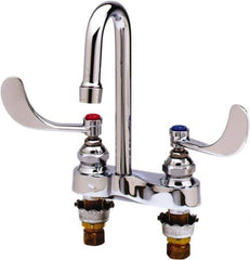T&S Brass - Faucet Mount, Deck Mount Faucet without Spray - Two Handle, Wrist Blade Handle, Gooseneck Spout, No Drain - Industrial Tool & Supply