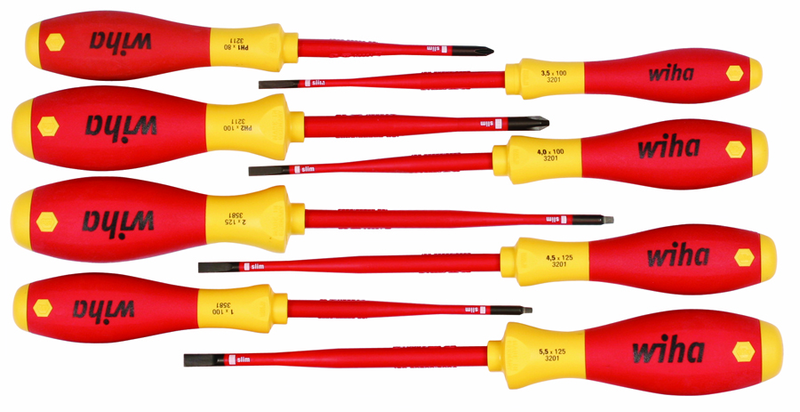 Insulated Slim Integrated Insulation 8 Piece Screwdriver Set Slotted 3.5; 4; 4.5; 5.5; Phillips #1 & 2; Square #1 & 2 - Industrial Tool & Supply