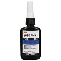 3M - 250 mL Bottle, Blue, Medium Strength Liquid Threadlocker - Series TL42, 24 hr Full Cure Time, Hand Tool Removal - Industrial Tool & Supply