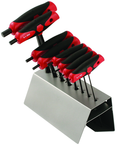 8 Piece - 2.0 - 10mm - Black Finish - T-Handle Soft Grip Dual Drive Ball End Hex Metric Set in Metal Stand - Industrial Tool & Supply