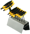 8 Piece - 1/8 - 3/8" - Black Finish - T-Handle Soft Grip Dual Drive Ball End Hex Inch Set in Metal Stand - Industrial Tool & Supply