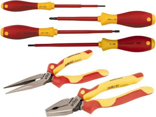 Wiha - 6 Piece Insulated Plier Set - Comes in Vinyl Pouch - Industrial Tool & Supply
