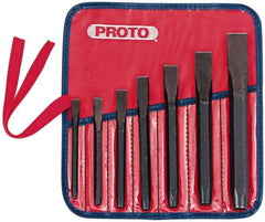 Proto - 7 Piece Cold Chisel Set - 10-11/16" OAL, Steel, Sizes Included 5/16 to 7/8" - Industrial Tool & Supply