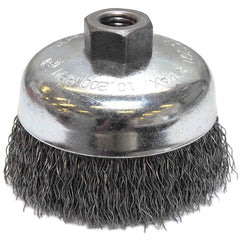 Vortec Pro 4″ Crimped Wire Cup Brush, .020″ Steel Fill, 5/8″-11 UNC Nut, Retail Pack - Industrial Tool & Supply