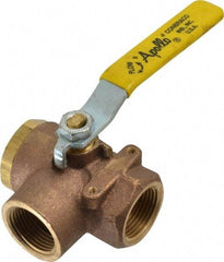 Apollo - 1" Pipe, Large Port, Bronze Standard Ball Valve - Three Way, FNPT x FNPT x FNPT Ends, Lever Handle, 400 WOG - Industrial Tool & Supply