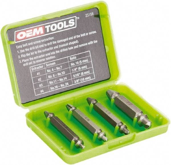 OEM Tools - Screw Extractor - #1, #2, #3, #4" Extractor for #4 to #7, #8 to #10, #11 to #14, #16 to #24 Screw - Industrial Tool & Supply