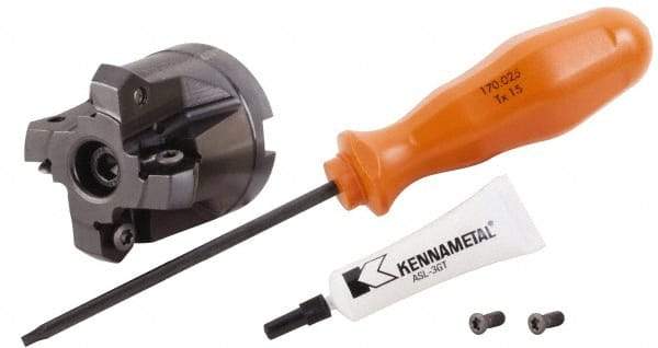 Kennametal - 1" Cut Diam, 1/2" Arbor Hole, 4.42mm Max Depth of Cut, 30° Indexable Chamfer & Angle Face Mill - 4 Inserts, HNGJ 0604... Insert, Right Hand Cut, 4 Flutes, Through Coolant, Series Dodeka Mini HD - Industrial Tool & Supply