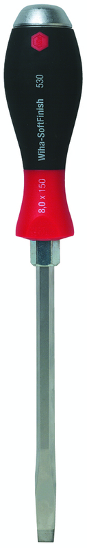 8.0 x 150mm - SoftFinish® Cushion Grip Extra Heavy Duty Slotted Screwdriver w/Hex Bolster & Metal Striking Cap - Industrial Tool & Supply