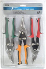 Value Collection - 3 Piece Aviation Snip Set - Left, Right, Straight, 10" OAL, 1-3/8" LOC - Industrial Tool & Supply